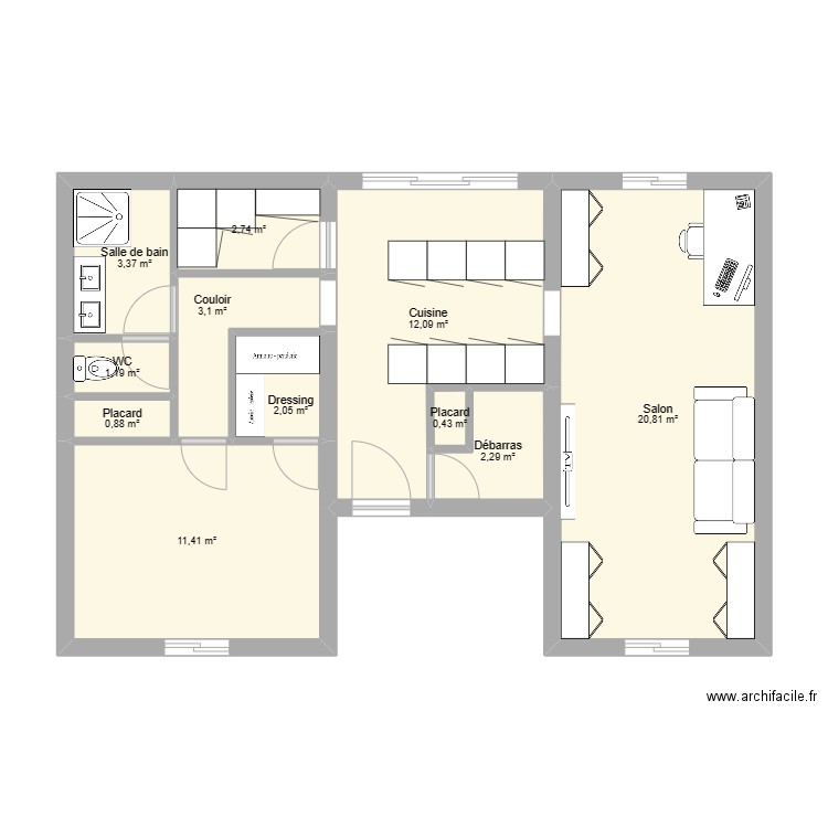 85 m² - 1 ch. Plan de 0 pièce et 0 m2