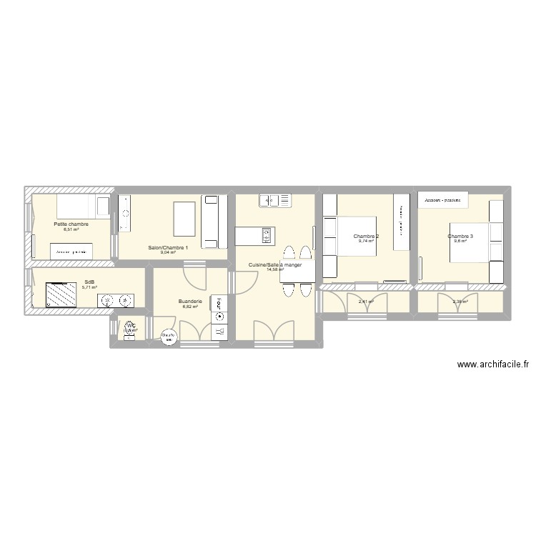 Fromentine 2. Plan de 10 pièces et 68 m2