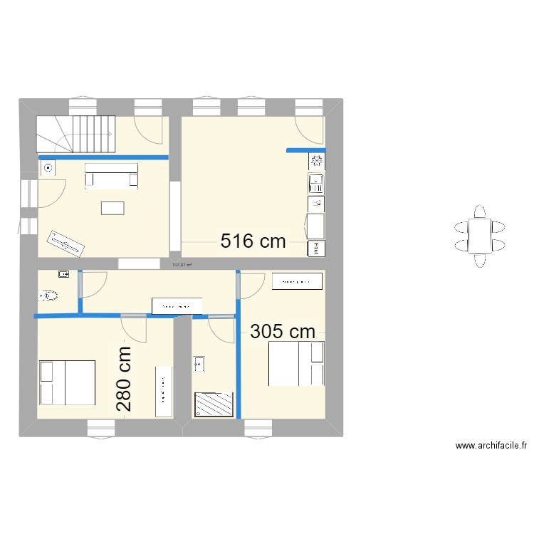 Apt RDC Hugues AP. Plan de 1 pièce et 108 m2