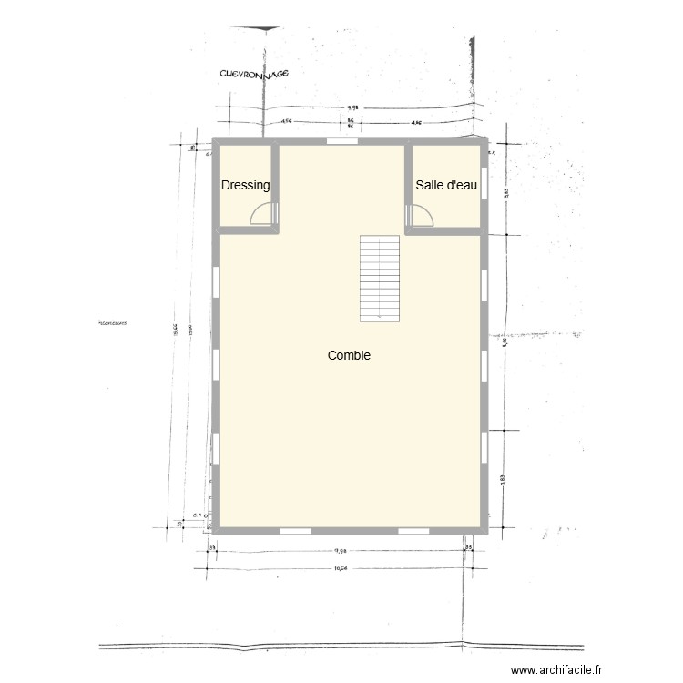 Comble. Plan de 3 pièces et 137 m2