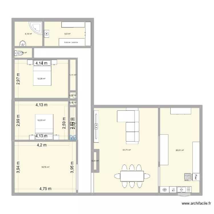 prog1. Plan de 13  et 110 m²