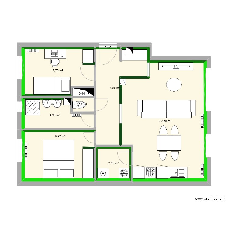 Gout futur. Plan de 9 pièces et 58 m2