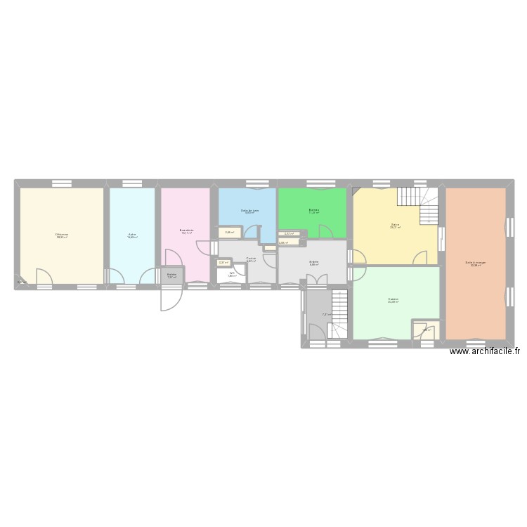 mur_RDC. Plan de 19 pièces et 186 m2