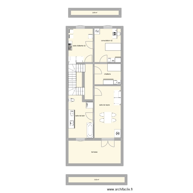 niv 1 vetartis. Plan de 8 pièces et 85 m2