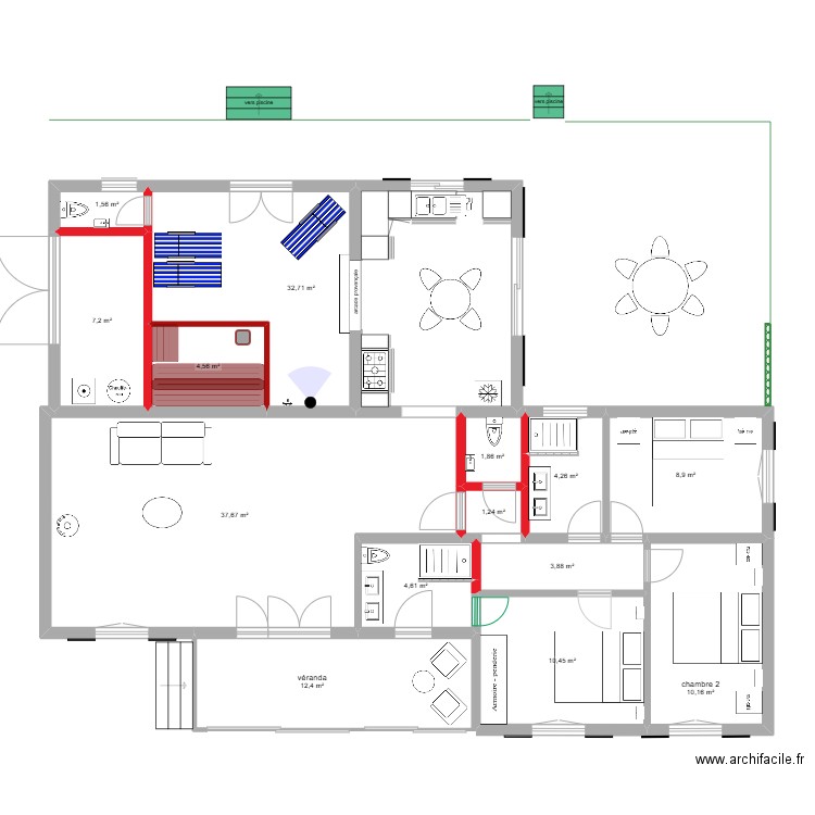 VF 2 quater avec cloisons. Plan de 14 pièces et 141 m2