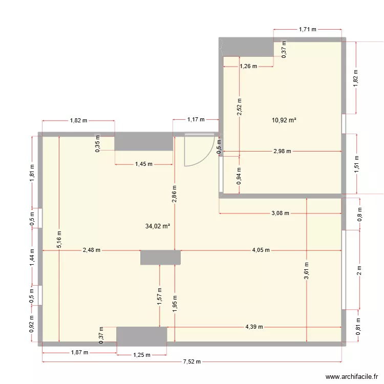 76 St Nicolas - R+5 avec cotes. Plan de 2 pièces et 45 m² 76 St Nicolas - R+5 avec cotes. Plan de 2 pièces et 45 m²