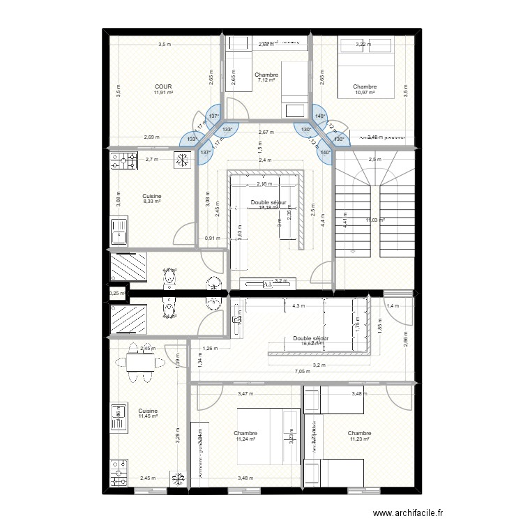 145 2 APPRT V5. Plan de 13 pièces et 128 m2