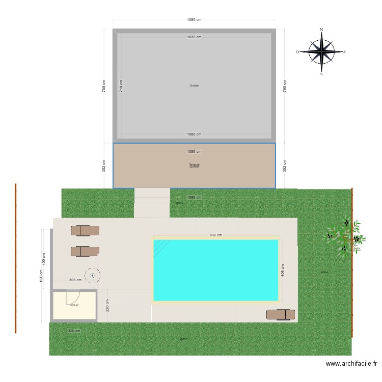 Piscine pool house 20m2. Plan de 3 pièces et 111 m2