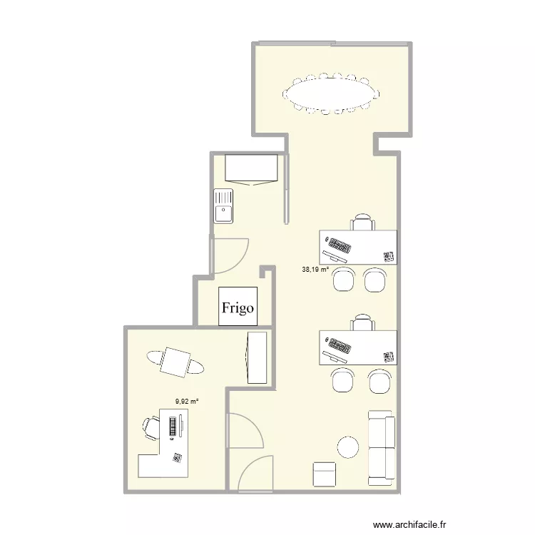 local. Plan de 2  et 48 m²