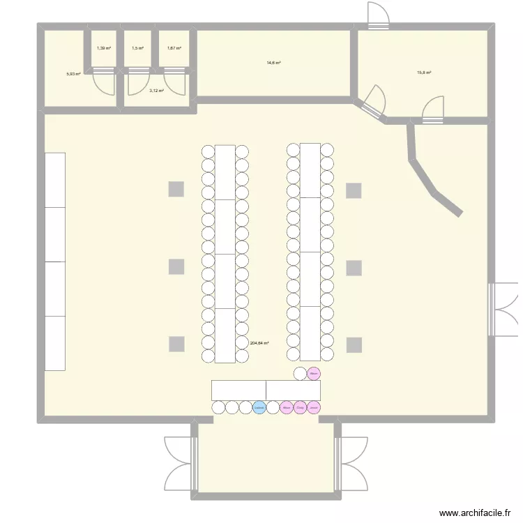 plan de table. Plan de 8  et 249 m²