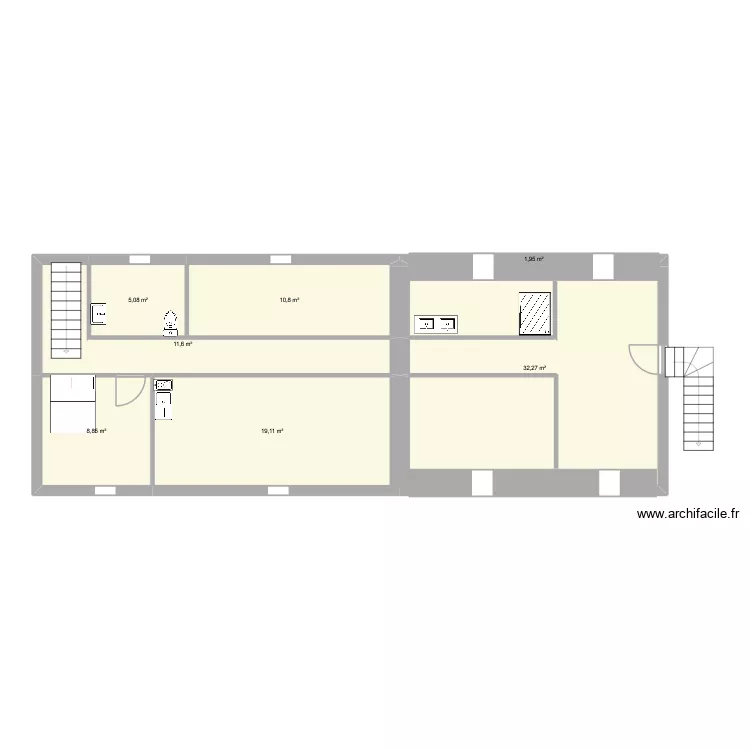 etage extensiob. Plan de 7  et 90 m²