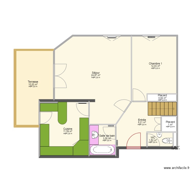 Mt 2 étage 3. Plan de 10 pièces et 75 m2