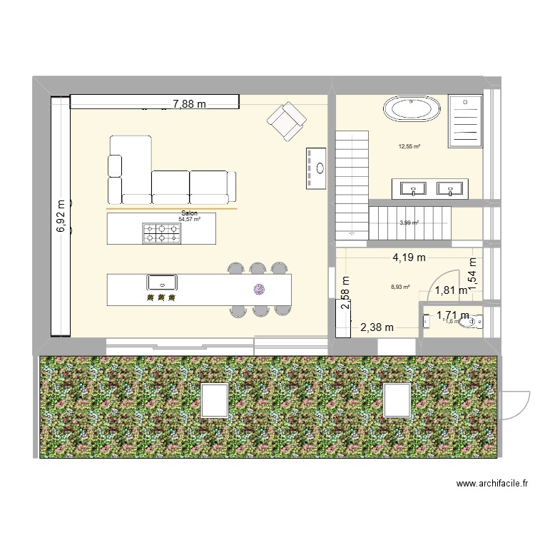Maison rectangle 2d. Plan de 5 pièces et 82 m2