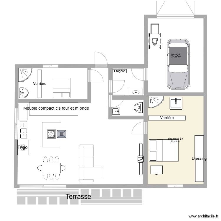 Plouha02. Plan de 2 pièces et 38 m2