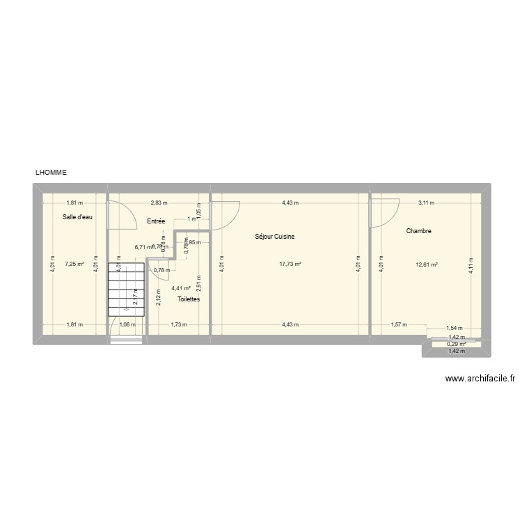 LHOMME. Plan de 6 pièces et 49 m2