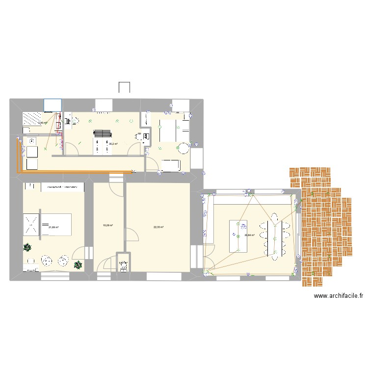 Longère - V1.3. Plan de 7 pièces et 124 m2