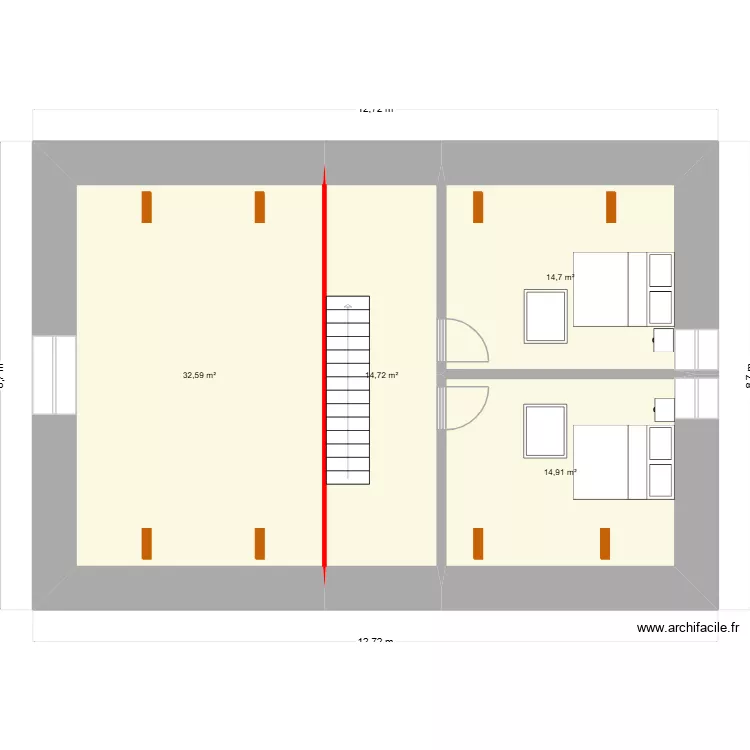 grange etage. Plan de 4  et 77 m²