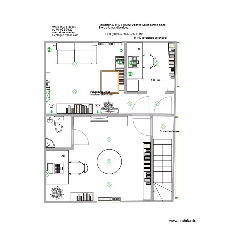 Salon et bureau 1 fen&ecirc;tre. Plan de 4  et 37 m²