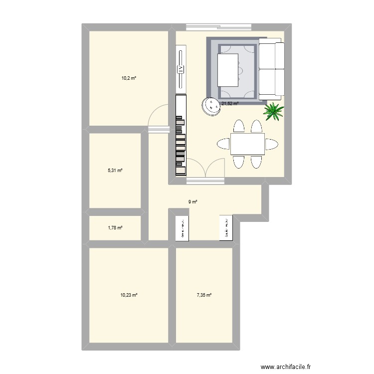 Appart. Plan de 7 pièces et 65 m2