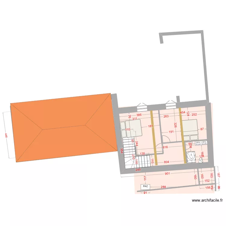 Boutet - grange-magasin &eacute;tat futur-1er &eacute;tage-V3 avec poutres. Plan de 