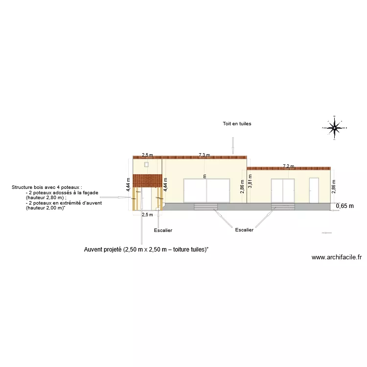 coupe fa&ccedil;ade avec auvent projet&eacute; 18 2 26 14 14. Plan de 