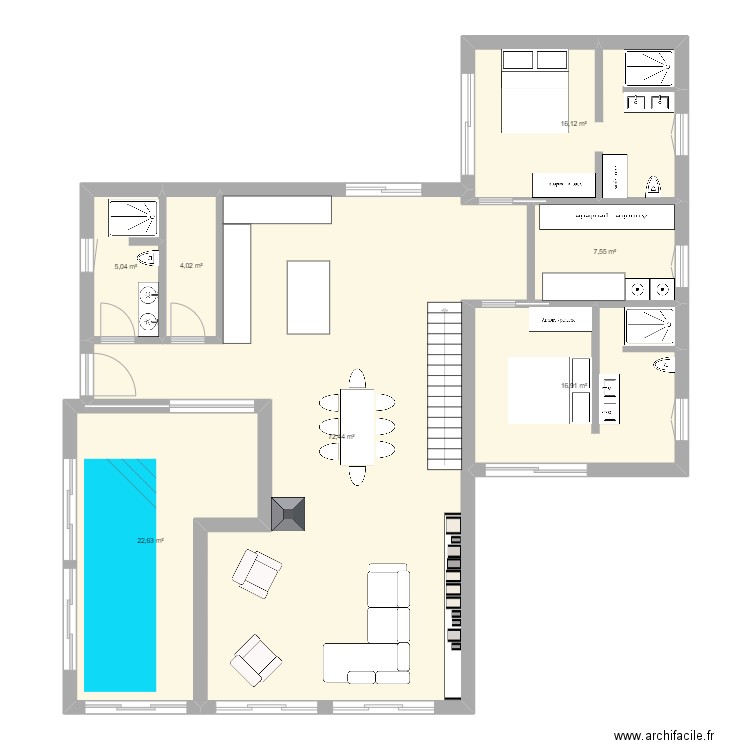 Maison Terrain Payas. Plan de 7 pièces et 145 m2