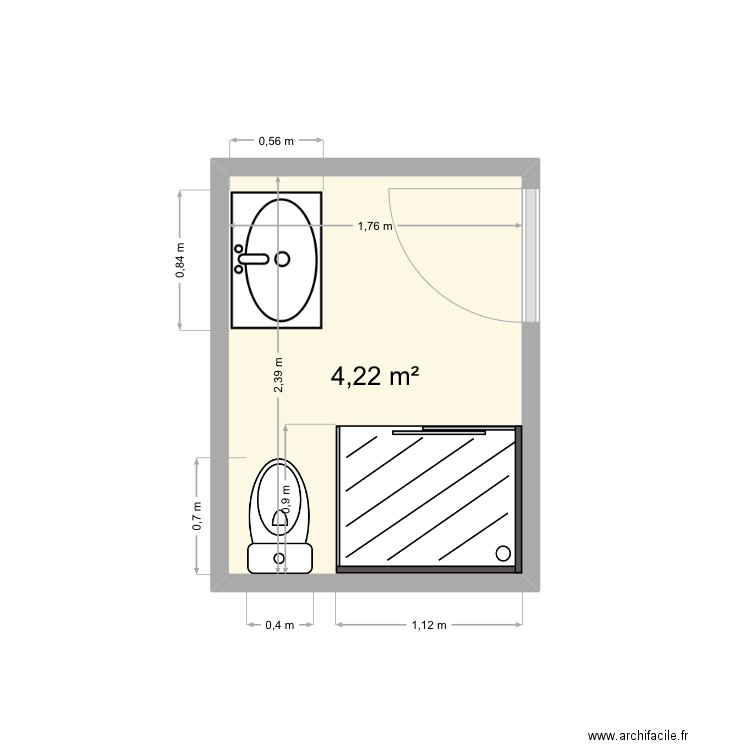 Salle d’eau du bas. Plan de 1 pièce et 4 m2