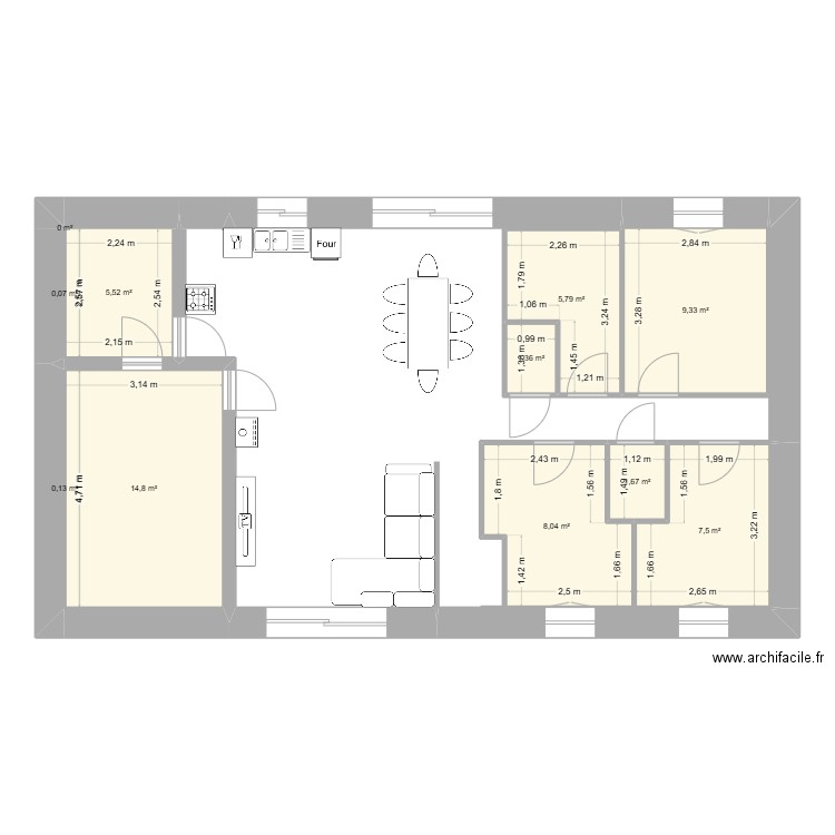 proto 2. Plan de 11 pièces et 54 m2