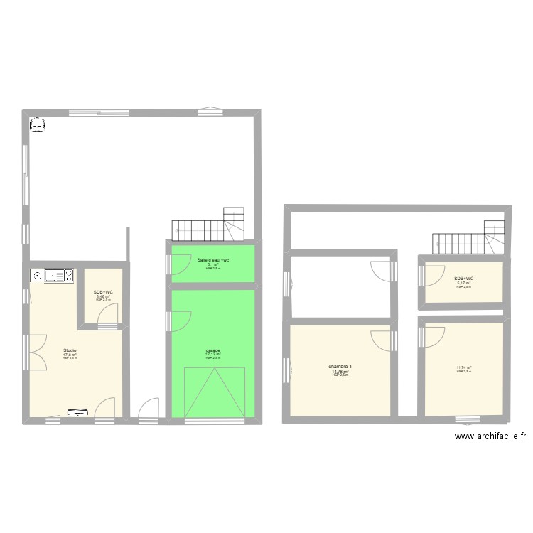 parcelle N4 RDC +1. Plan de 7 pièces et 75 m2