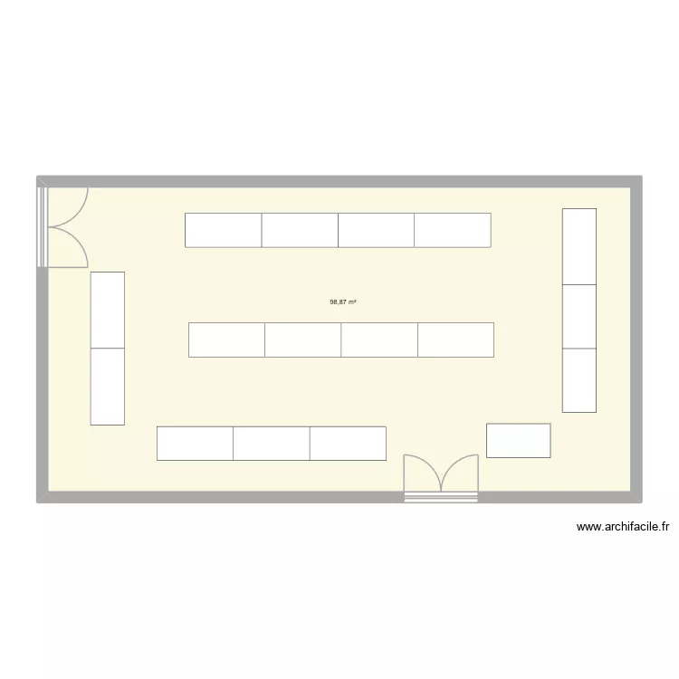 Salle de partique artistique tables. Plan de 1 pièce et 99 m²