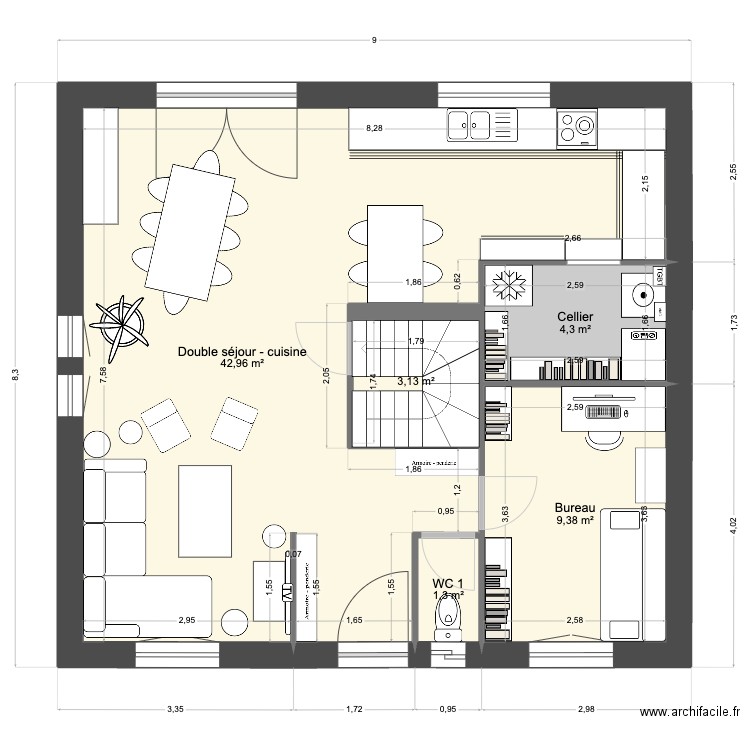 184 OK. Plan de 14 pièces et 184 m2