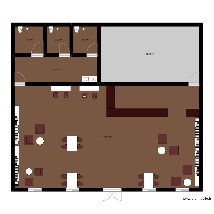 Plan salon de thé. Plan de 6 pièces et 166 m2