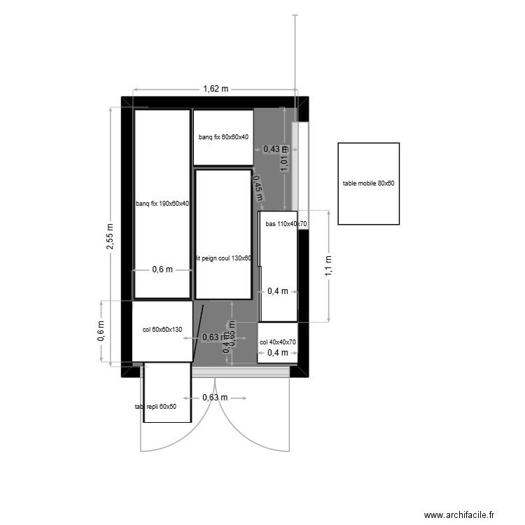 T6 L1 vanutils PL. Plan de 1 pièce et 4 m2