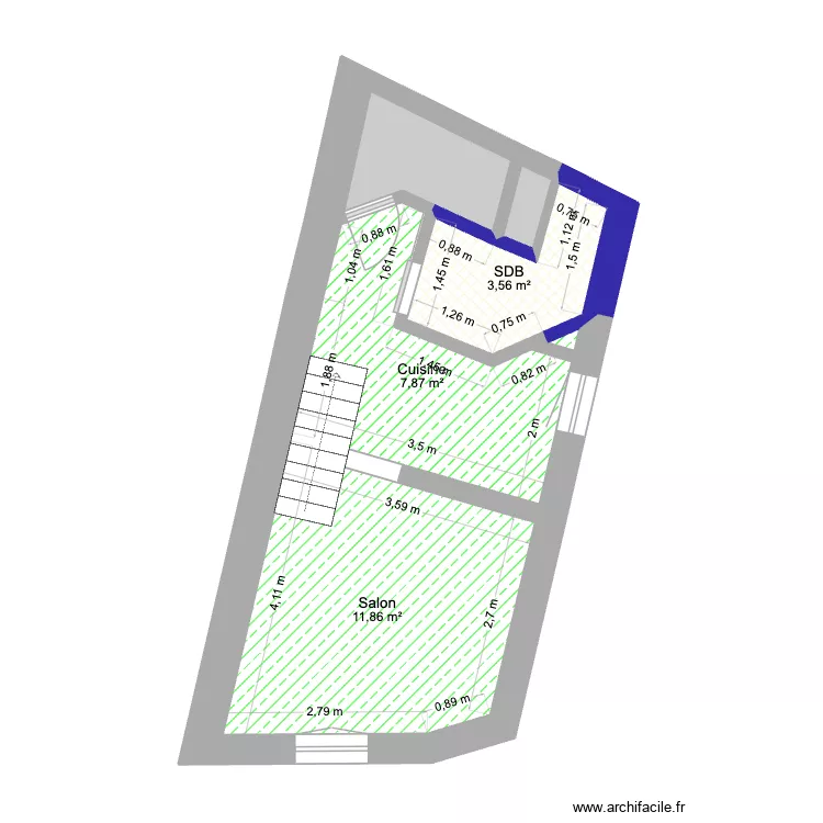 montel-3e-gauche-carrelage. Plan de 5  et 26 m²