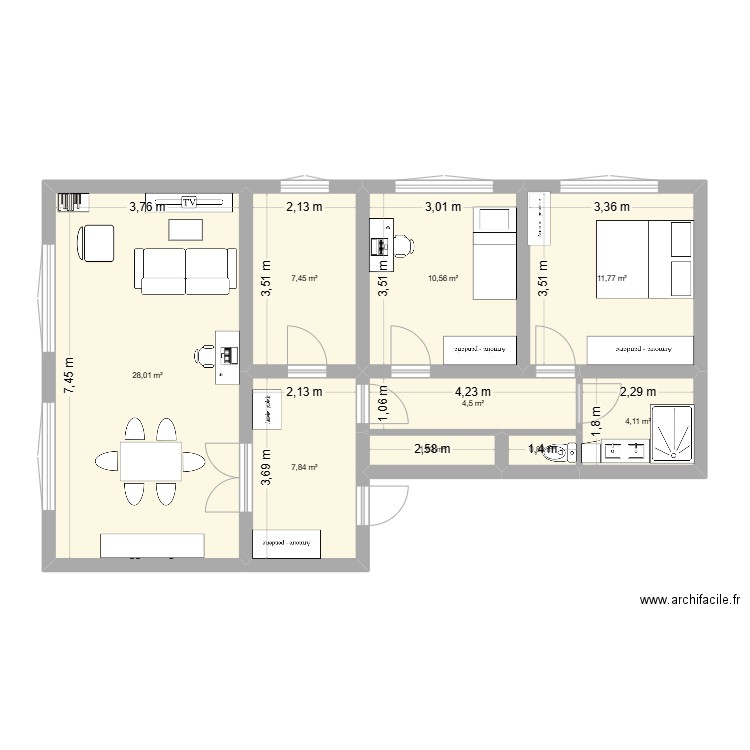 appartement-2025. Plan de 9 pièces et 77 m2