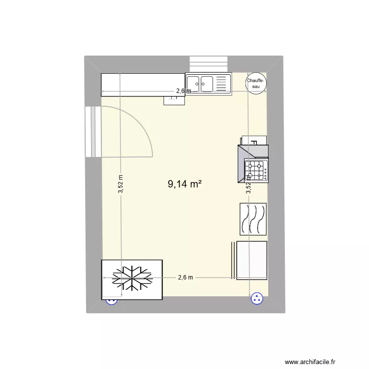 cuisine conflans. Plan de 1  et 9 m²