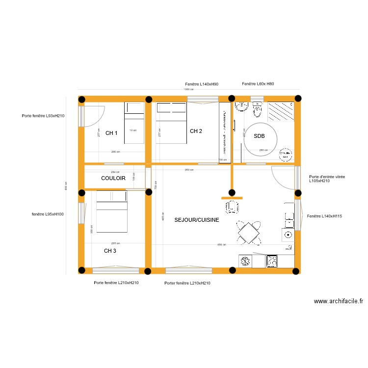 maison toit plat 1. Plan de 4 pièces et 68 m2