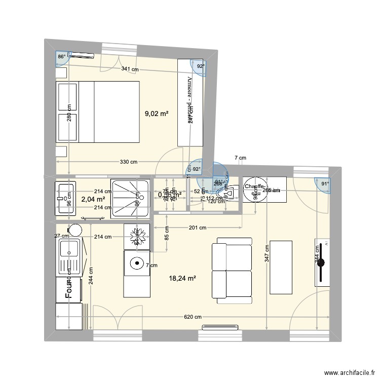 Jean Burguet S. Plan de 4 pièces et 30 m2