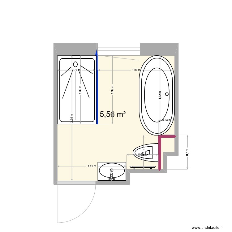 lazienka rodzice. Plan de 2 pièces et 6 m2