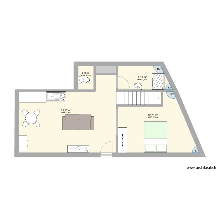 francois. Plan de 6 pièces et 44 m2