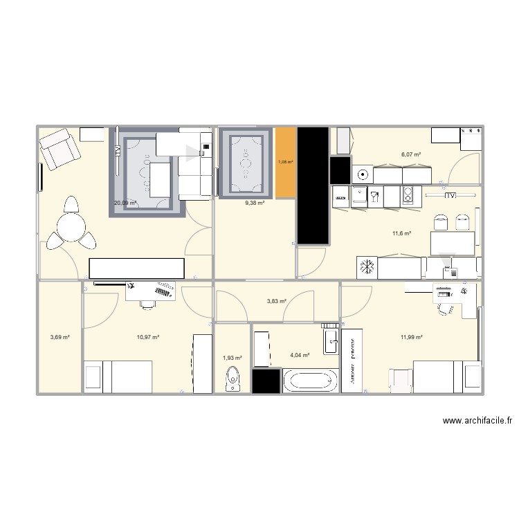 appart VOLHA 11. Plan de 13 pièces et 87 m2