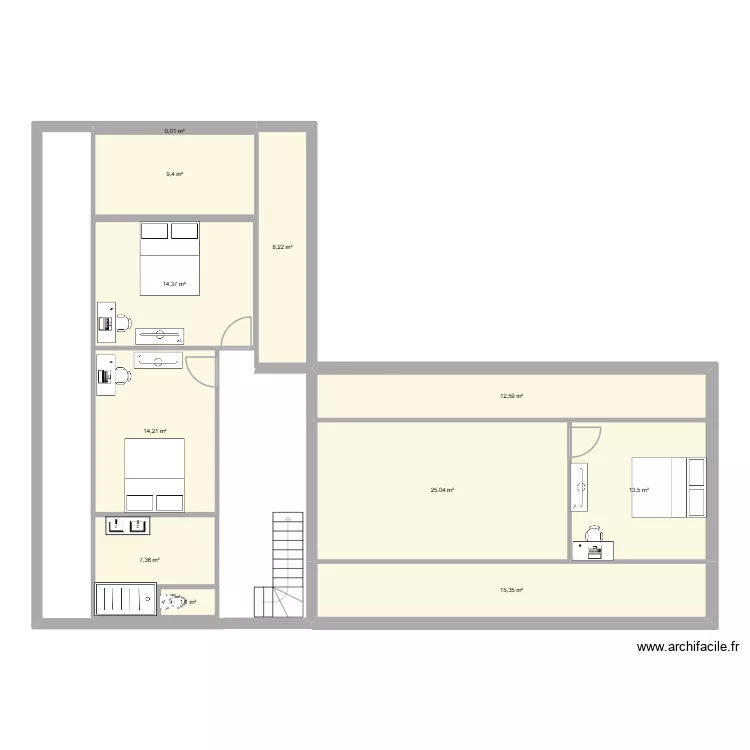 R+1. Plan de 11  et 121 m²