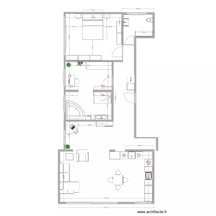 new cuisine déplacée, hall et dressing. Plan de new cuisine déplacée, hall et dressing. Plan de