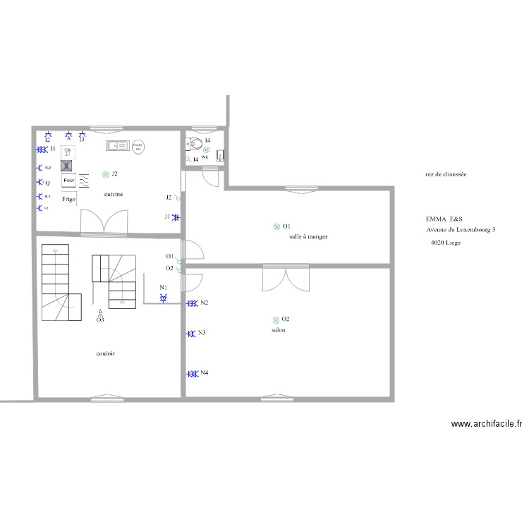 rez de chass 00. Plan de 5 pièces et 73 m2