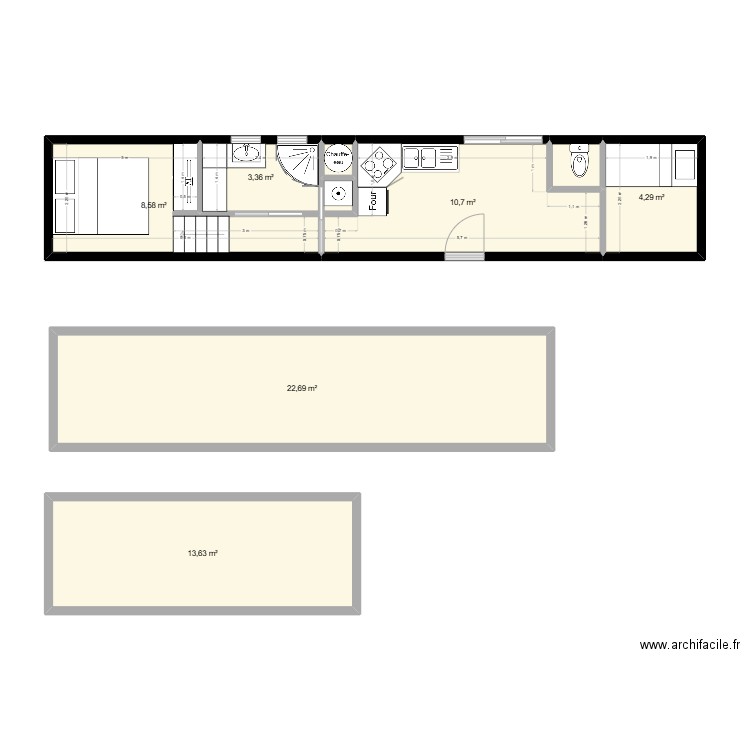 House. Plan de 9 pièces et 65 m2