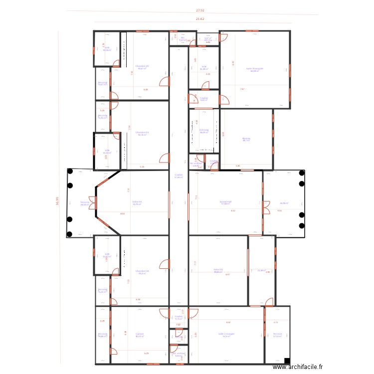 Ngako. Plan de 32 pièces et 769 m2