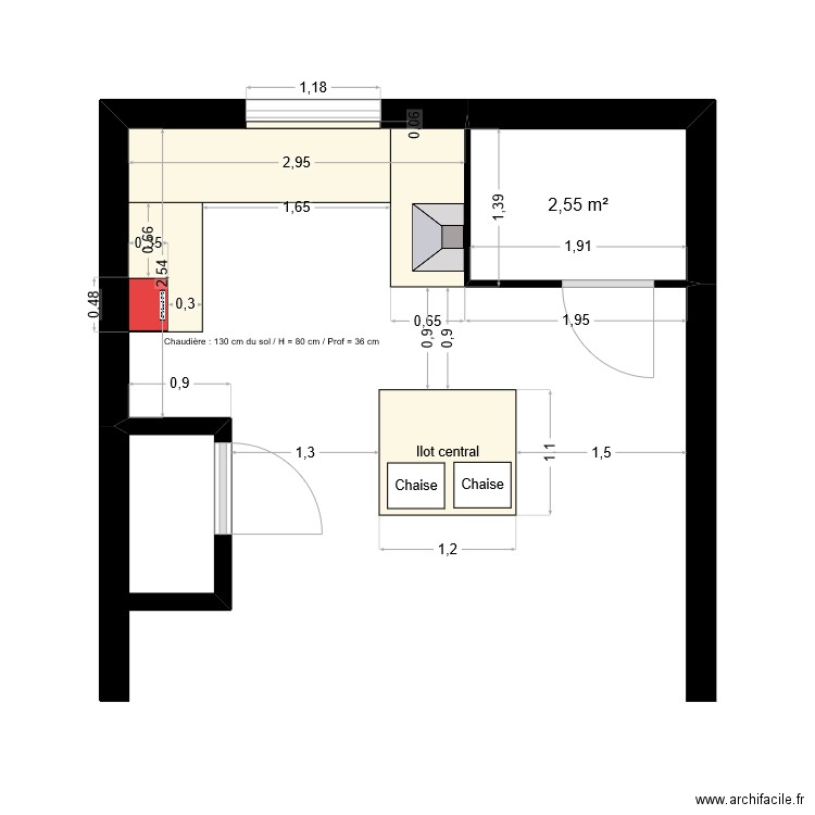 Cuisine 2. Plan de 1 pièce et 3 m2