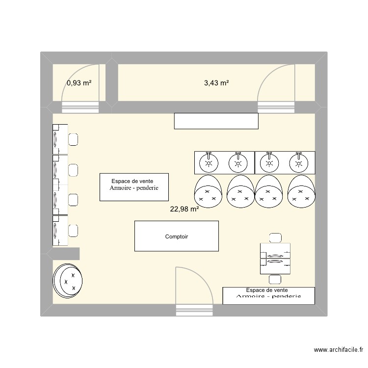 Salon. Plan de 3 pièces et 27 m2