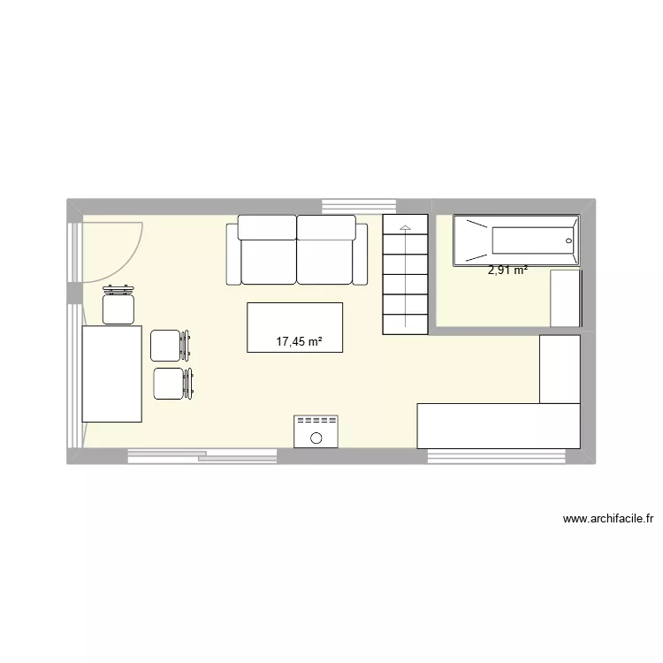 CABANE POL option Chambre mezzanine. Plan de 4  et 31 m²