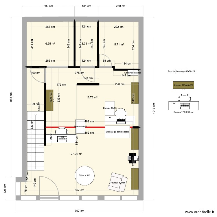 BUREAUX CdS. Plan de 5 pièces et 59 m2